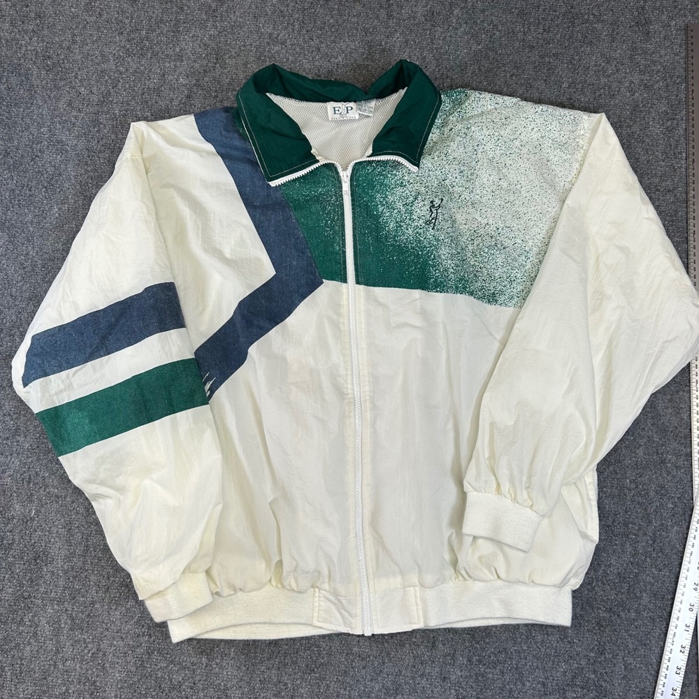 Vintage Evan Picone EP Pro Windbreaker Jacket Green White 90s Mens Large